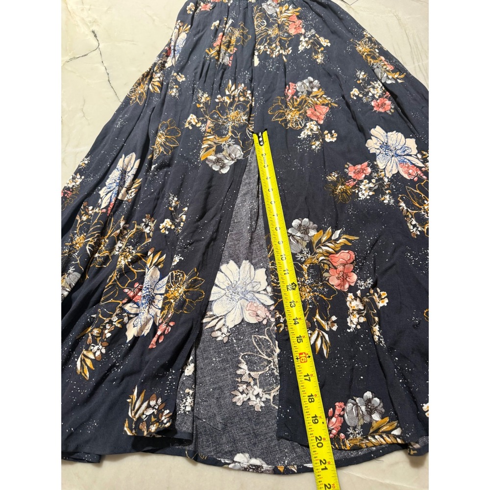 BP Nordstrom Floral Halter Maxi Dress Navy Blue Smocked Waist Open Back NWT - Picture 9 of 12